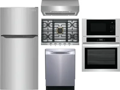 5 Piece Package Includes Refrigerator, Cooktop, Wall Oven, Hood And Dishwasher