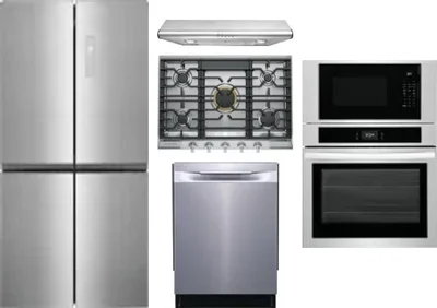 5 Piece Package Includes Refrigerator, Cooktop, Wall Oven, Hood And Dishwasher