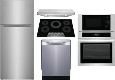 5 Piece Package Includes Refrigerator, Cooktop, Wall Oven, Hood And Dishwasher