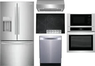 5 Piece Package Includes Refrigerator, Cooktop, Wall Oven, Hood And Dishwasher