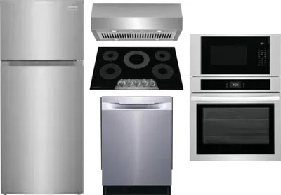 5 Piece Package Includes Refrigerator, Cooktop, Wall Oven, Hood And Dishwasher