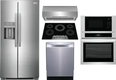 5 Piece Package Includes Refrigerator, Cooktop, Wall Oven, Hood And Dishwasher