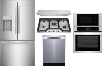 5 Piece Package Includes Refrigerator, Cooktop, Wall Oven, Hood And Dishwasher