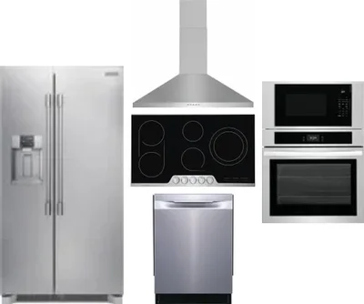 5 Piece Package Includes Refrigerator, Cooktop, Wall Oven, Hood And Dishwasher