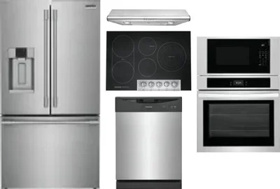 5 Piece Package Includes Refrigerator, Cooktop, Wall Oven, Hood And Dishwasher