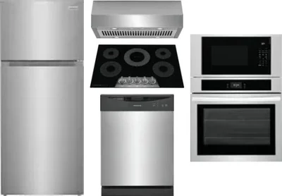 5 Piece Package Includes Refrigerator, Cooktop, Wall Oven, Hood And Dishwasher