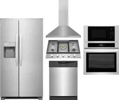 5 Piece Package Includes Refrigerator, Cooktop, Wall Oven, Hood And Dishwasher