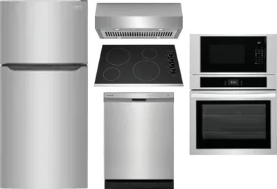 5 Piece Package Includes Refrigerator, Cooktop, Wall Oven, Hood And Dishwasher