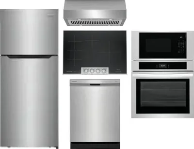 5 Piece Package Includes Refrigerator, Cooktop, Wall Oven, Hood And Dishwasher