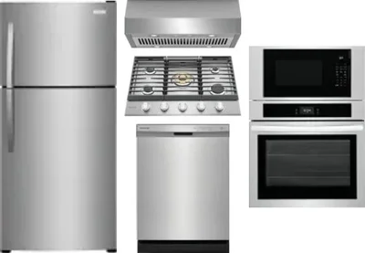 5 Piece Package Includes Refrigerator, Cooktop, Wall Oven, Hood And Dishwasher