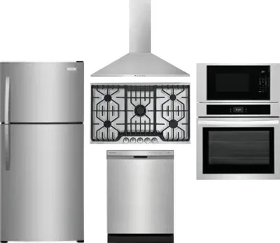 5 Piece Package Includes Refrigerator, Cooktop, Wall Oven, Hood And Dishwasher