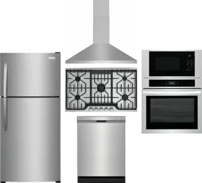 5 Piece Package Includes Refrigerator, Cooktop, Wall Oven, Hood And Dishwasher