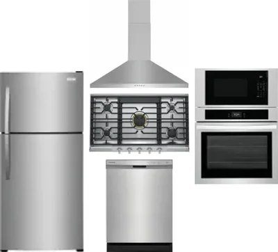 5 Piece Package Includes Refrigerator, Cooktop, Wall Oven, Hood And Dishwasher