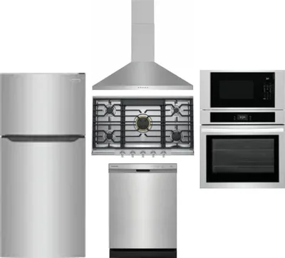 5 Piece Package Includes Refrigerator, Cooktop, Wall Oven, Hood And Dishwasher