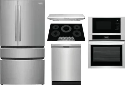 5 Piece Package Includes Refrigerator, Cooktop, Wall Oven, Hood And Dishwasher