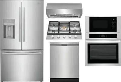 5 Piece Package Includes Refrigerator, Cooktop, Wall Oven, Hood And Dishwasher