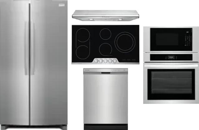 5 Piece Package Includes Refrigerator, Cooktop, Wall Oven, Hood And Dishwasher