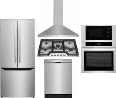 5 Piece Package Includes Refrigerator, Cooktop, Wall Oven, Hood And Dishwasher