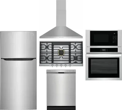 5 Piece Package Includes Refrigerator, Cooktop, Wall Oven, Hood And Dishwasher