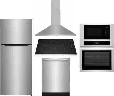 5 Piece Package Includes Refrigerator, Cooktop, Wall Oven, Hood And Dishwasher