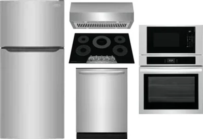 5 Piece Package Includes Refrigerator, Cooktop, Wall Oven, Hood And Dishwasher