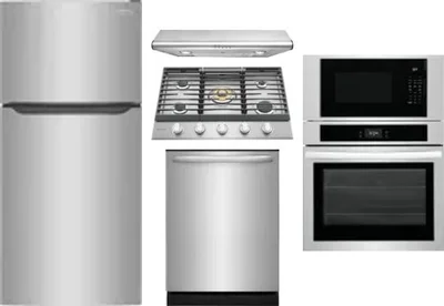 5 Piece Package Includes Refrigerator, Cooktop, Wall Oven, Hood And Dishwasher