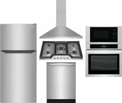 5 Piece Package Includes Refrigerator, Cooktop, Wall Oven, Hood And Dishwasher