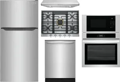 5 Piece Package Includes Refrigerator, Cooktop, Wall Oven, Hood And Dishwasher