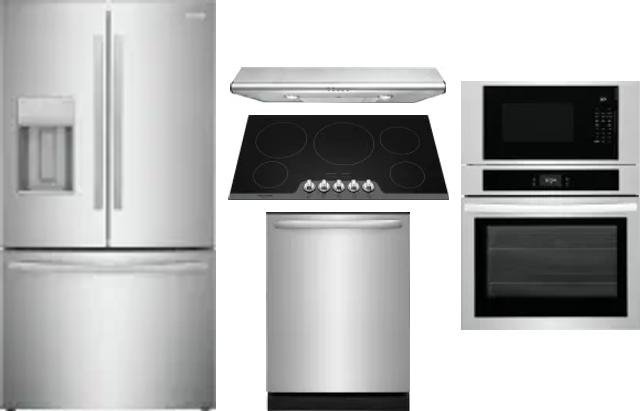 5 Piece Package Includes Refrigerator, Cooktop, Wall Oven, Hood And Dishwasher