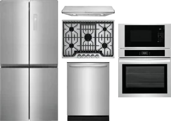 5 Piece Package Includes Refrigerator, Cooktop, Wall Oven, Hood And Dishwasher