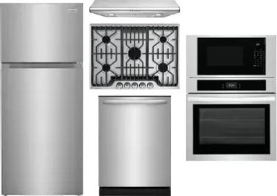 5 Piece Package Includes Refrigerator, Cooktop, Wall Oven, Hood And Dishwasher