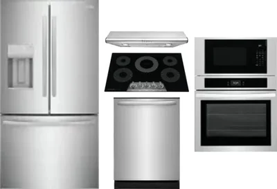5 Piece Package Includes Refrigerator, Cooktop, Wall Oven, Hood And Dishwasher