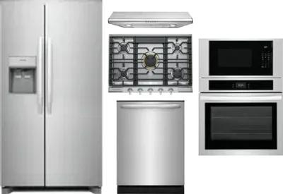 5 Piece Package Includes Refrigerator, Cooktop, Wall Oven, Hood And Dishwasher