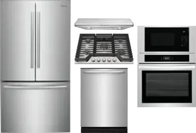 5 Piece Package Includes Refrigerator, Cooktop, Wall Oven, Hood And Dishwasher
