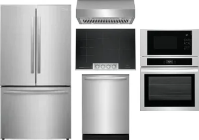 5 Piece Package Includes Refrigerator, Cooktop, Wall Oven, Hood And Dishwasher