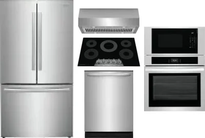 5 Piece Package Includes Refrigerator, Cooktop, Wall Oven, Hood And Dishwasher