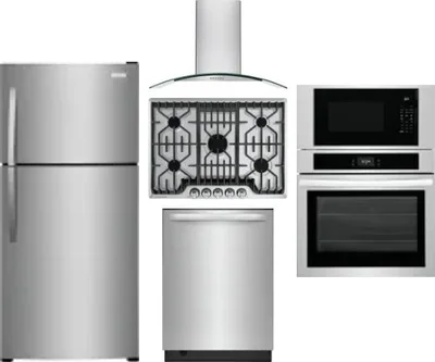 5 Piece Package Includes Refrigerator, Cooktop, Wall Oven, Hood And Dishwasher