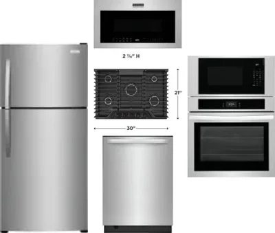 5 Piece Package Includes Refrigerator, Cooktop, Wall Oven, Microwave And Dishwasher