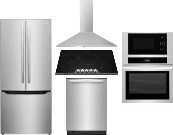 5 Piece Package Includes Refrigerator, Cooktop, Wall Oven, Hood And Dishwasher