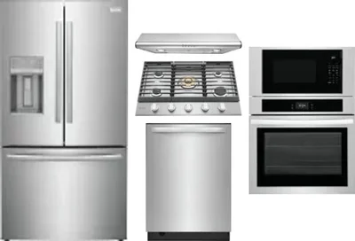 5 Piece Package Includes Refrigerator, Cooktop, Wall Oven, Hood And Dishwasher