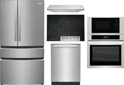 5 Piece Package Includes Refrigerator, Cooktop, Wall Oven, Hood And Dishwasher