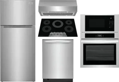 5 Piece Package Includes Refrigerator, Cooktop, Wall Oven, Hood And Dishwasher