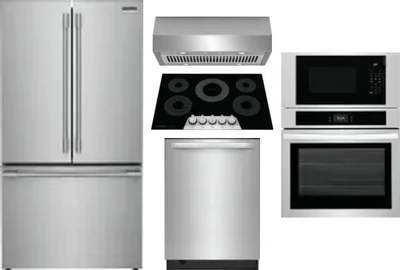 5 Piece Package Includes Refrigerator, Cooktop, Wall Oven, Hood And Dishwasher