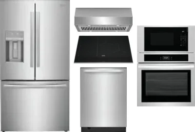 5 Piece Package Includes Refrigerator, Cooktop, Wall Oven, Hood And Dishwasher