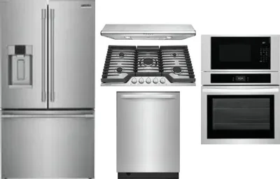 5 Piece Package Includes Refrigerator, Cooktop, Wall Oven, Hood And Dishwasher