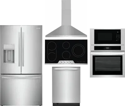 5 Piece Package Includes Refrigerator, Cooktop, Wall Oven, Hood And Dishwasher