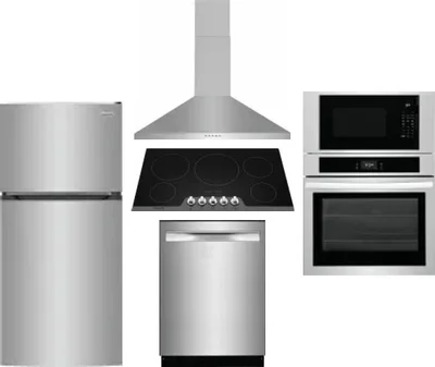 5 Piece Package Includes Refrigerator, Cooktop, Wall Oven, Hood And Dishwasher