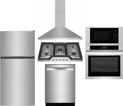5 Piece Package Includes Refrigerator, Cooktop, Wall Oven, Hood And Dishwasher