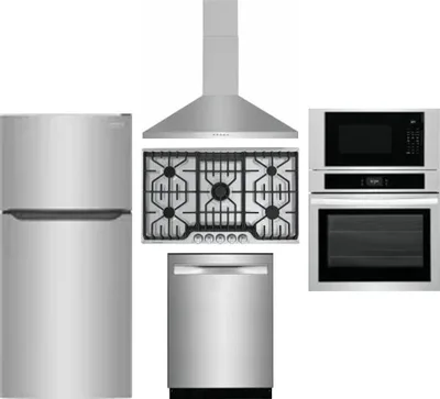 5 Piece Package Includes Refrigerator, Cooktop, Wall Oven, Hood And Dishwasher
