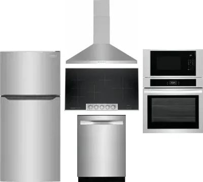 5 Piece Package Includes Refrigerator, Cooktop, Wall Oven, Hood And Dishwasher
